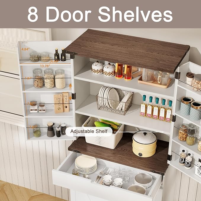 GRUSIGN 72" Kitchen Pantry Storage Cabinet with Doors and Shelves, Wood Farmhouse Pantry Storage with Barn Doors for Kitchen, Dining Room, Living Room