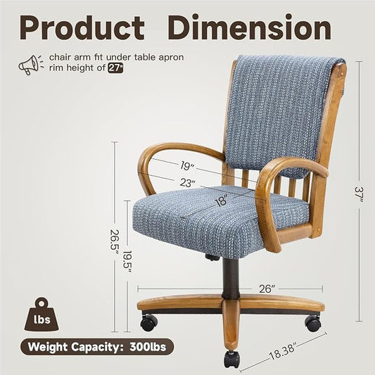 Chromcraft Set of 2 Swivel Tilt Chairs, Classic Wooden Frame Metal Pedestal Base Chairs with Wheels for Kitchen