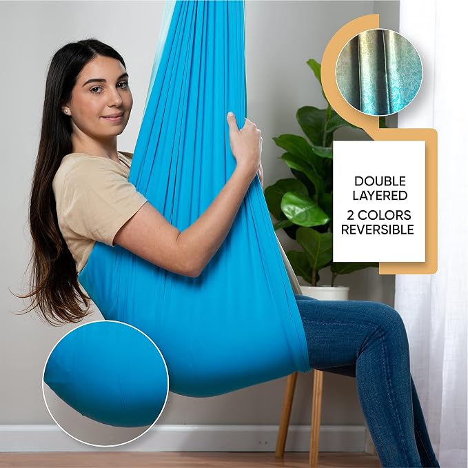 Indoor Sensory Swing for Kids or Outdoor – Holds 300lbs, Double-Layer, & 360° Swivel, Calming Compression Therapy Swing Hammock for Kids & Adults with All Hardware – Sensory-Motor Toys & Gifts