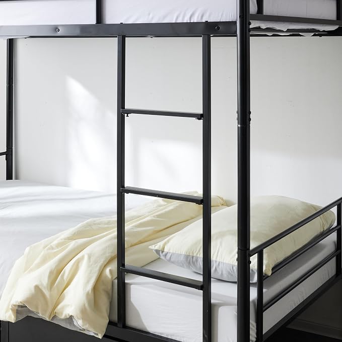 Karl home Black Bunk Bed Twin Over Twin with 2 Storage Drawers, Metal Bunk Bed with Built-in Ladder and Safety Guardrail, Space-Saving Twin Bunk Beds for Kids, Teens & Adults, No Box Spring