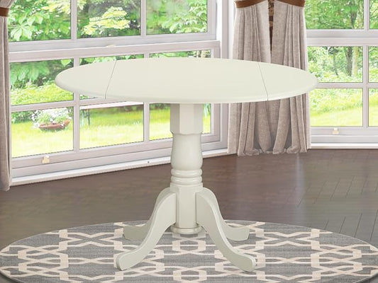 East West Furniture DLT-WHI-TP Dublin Modern Kitchen Table - a Round Dining Table Top with Dropleaf & Pedestal Base, 42x42 Inch, Linen White