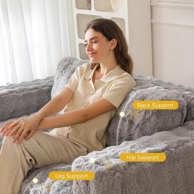 MAXYOYO Loveseat Sofa for Living Room, Small Sofa Couch Tufted Boneless Couch, Comfy Bean Bag Chair for Small Space Bedroom Apartment, No Assembly Needed, Grey