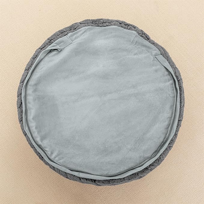Round Pouf Ottoman 20 x 20 x 14 Inches Boho Poof Home Decor Floor Pouffe Ottoman Foot Rest for Couch Sofa Bean Bag Chairs Living Room Bedroom (Grey)