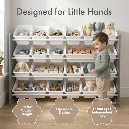 Humble Crew Toy Storage Organizer with 20 Removable Storage Bins for Kids Playroom, 4-Tier Toddler Toy Organization and Storage, Grey/White