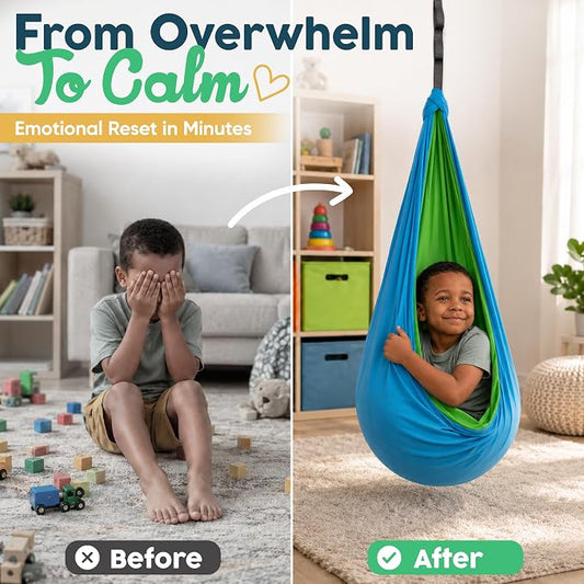 Sensory Swing for Kids Indoor Outdoor - Calming Cocoon Therapy Swing, Holds 300lbs - Hug-Like Sensory Hammock with 360° Swivel Hardware for Autism, ADHD, SPD Support