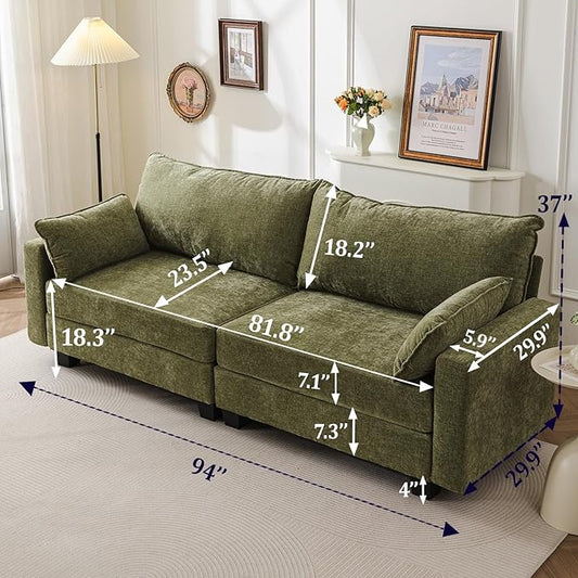 94'' Modular Sectional Sofa with All Seats Storage,Oversized 3-Seater Comfy Couches with Throw Pillows,Big Loveseat for Living Room,Bedroom,Chenille,Green