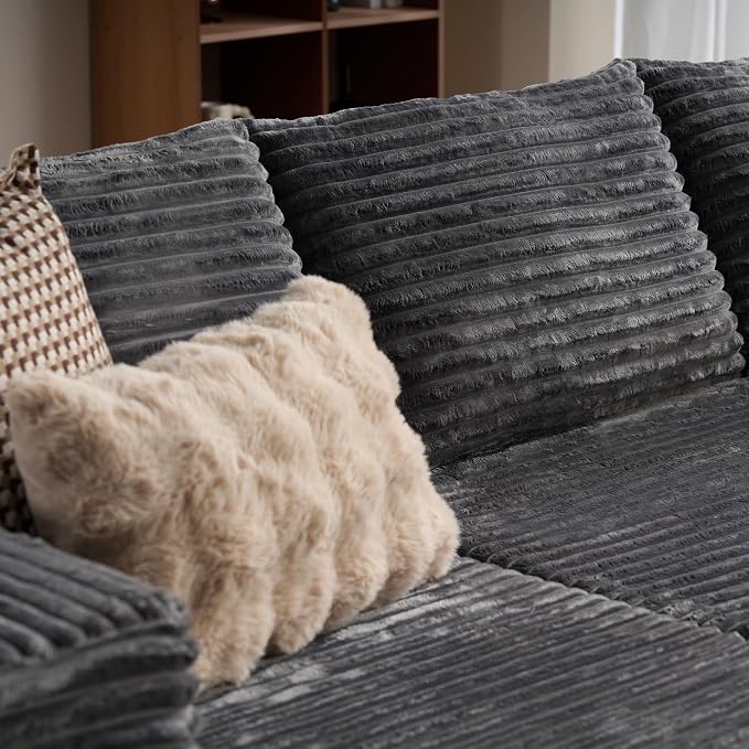 ovios 104" Cloud Boneless Couch with L-Shape Chaise,Modern Sectional Modular Sofa with Deep Seat, Upholstered Couches for Living Room Bedroom,No Assembly Required, Grey (Plush Corduroy Fabric)