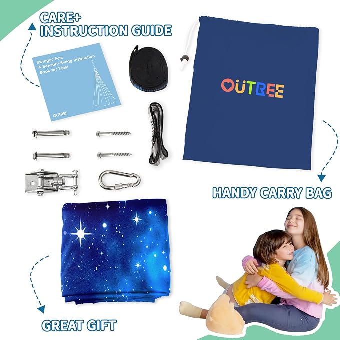 OUTREE Sensory Swing for Kids with 360° Swivel Hanger, Indoor Therapy Swing Great for Autism, ADHD, Sensory Processing Disorder, and Autistic Children (Blue Star)