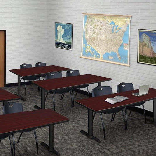 Romig Pillar 60 x 24 in. Steel T-Base Training Seminar Table- Mahogany