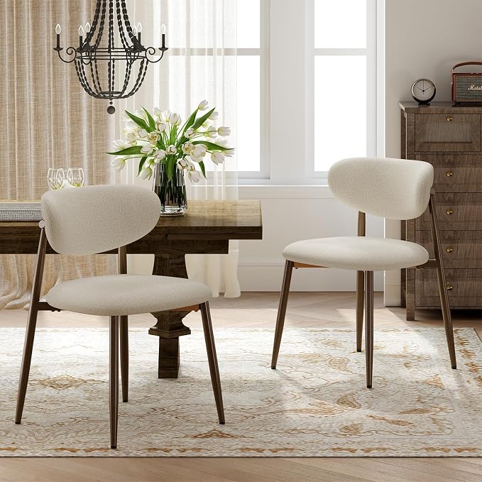MALOL Dining Chairs Set of 4, Curved Back Kitchen Room Chairs with Metal Legs and Anti Slip Pads, Upholstered Dining Chair for Home and Restaurant, Beige