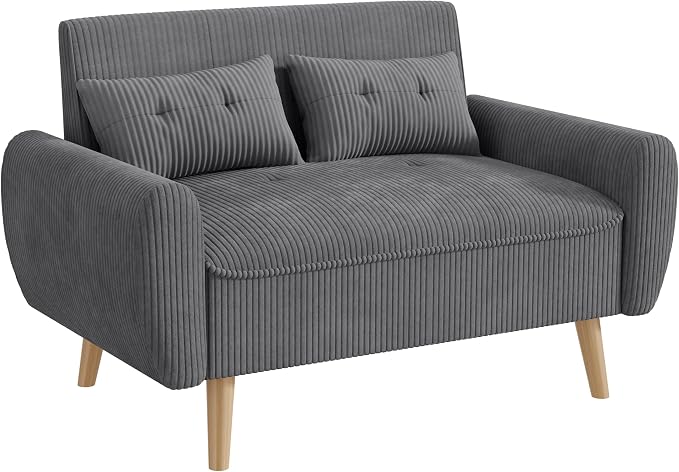 JAMFLY 47'' Small Loveseat Sofa, 2 Seat Compact Couch with Tapered Legs, Dark Grey Upholstered Furniture, Solid Wood Frame, Comfy Foam Cushion, Easy Assembly for Small Spaces