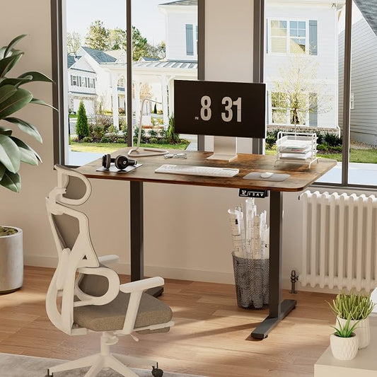 YESHOMY Height Adjustable Electric Standing Desk, 40 inch Computer Table, Home Office Workstation, Black Leg/Rustic Brown Top
