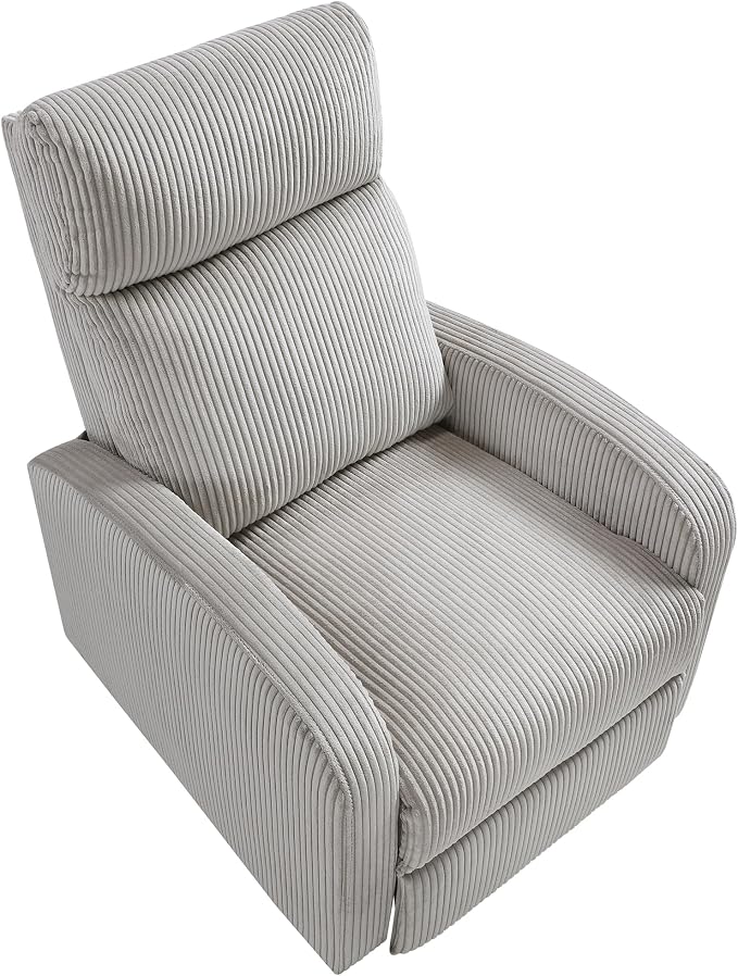 Lexicon Corduroy Pushback Recliner Chair Armchair Push Back Recliner, Solid Wood Frame and Metal Base, Easy Assembly Small Soft Single Sofa Accent Chair for Living Room/Office/Apartment, Light Grey