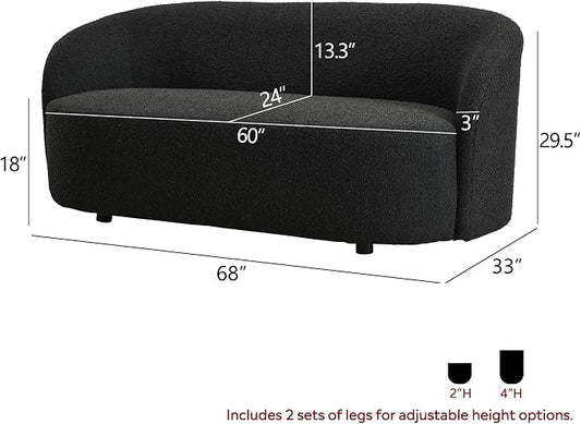 KINWELL 68" Boucle Upholstered Loveseat Sofa with Set of 2 Swivel Barrel Accent Chairs, Minimalist Comfy 2-Seater Couch and 2 Sherpa Armchairs for Small Spaces Apartment, Black