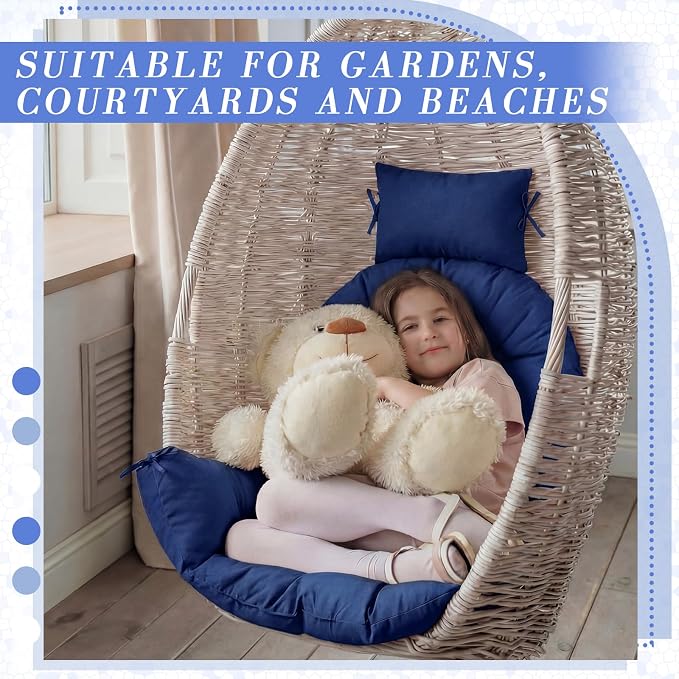 Tudomro Waterproof Egg Chair Cushion with Pillow Filling 2.58 kg Replacement Rocking Wicker Chair Cushion 48" x 32" High Back Hanging Swing Hammock Pad Thicken for Outdoor Patio Garden(Navy Blue)