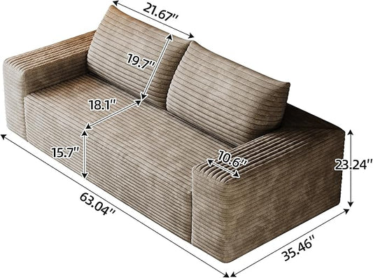 JINGLING 63" Small Couches for Small Spaces, Comfy Boneless Couch in a Box, Love Seat Compressed Sofa for Living Room Bedroom, Apartment Furniture, No Assembly, Corduroy, Camel