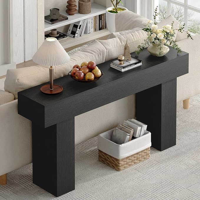 63 Inch Long Console Table for Entryway, Farmhouse Wood Rectangular Sofa Table Behind Couch Table, Narrow Entryway Table for Living Room, Entrance, Hallway, Foyer, Easy Assembly (Charcoal Black)