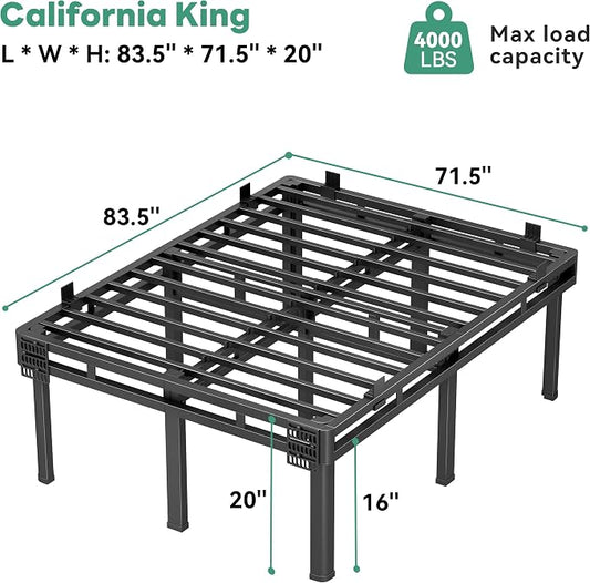 Superay California King Bed Frame, 20 inch Metal Bed Frame & Box Spring 2 in 1 Platform with Rounded Legs, Double Layer Bed Frame with Matress Gasket & headboard Adapter, Support Up to 4000lbs