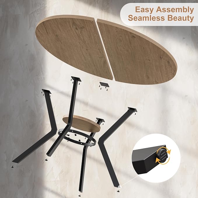 MECHYIN 42" Round Dining Table for 2-4, Farmhouse Kitchen Table with Storage, Space Saving Circle Dinner Table, Rustic Light Wood Kitchen & Dining Room Tables with Metal Legs for Kitchen, Dining Room