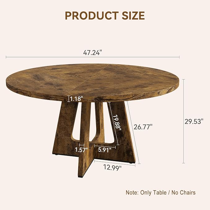 GAOMON 47 Inch Round Dining Table for 4-6 People, Circle Dinner Table with Wooden Cross Pedestal Base, Farmhouse Kitchen Furniture for Dining Room, Living Room, Kitchen (Table Only) - Rustic Brown