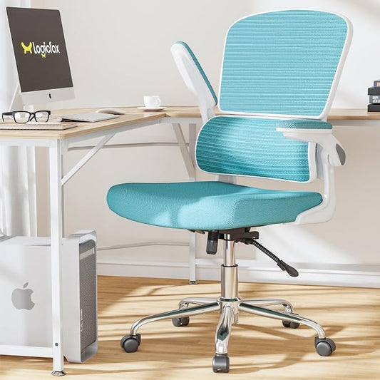 Blue Office Chair, Ergonomic Desk Chair - Thick Cushion Adjustable Height Computer Chair with Lumbar Support and Flip-up Armrests, Home Office Desk Chairs, Swivel Executive Task Chair