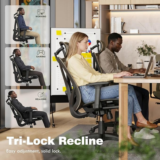 ELABEST T23 Ergonomic Mesh Office Chair, High Back Computer Desk Chair, Breathable AirMesh with Dual-Move Lumbar Support, 3D Armrests & Headrest, Tilt Lock, Big and Tall for Home Office (Mocha)