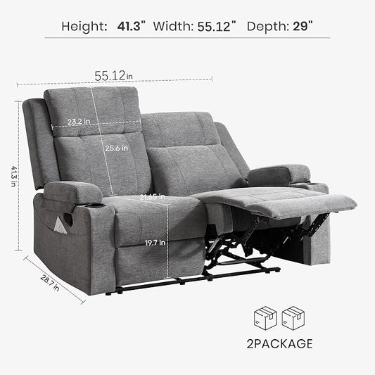 GUEAPY 55" Loveseat Reclining Sofa with Cup Holders – Manual Double Reclining Sofa for Aprtment & Small Spaces, Chenille Fabric Reclinig Couch with Wide Armrests & Side Storage for Livingroom