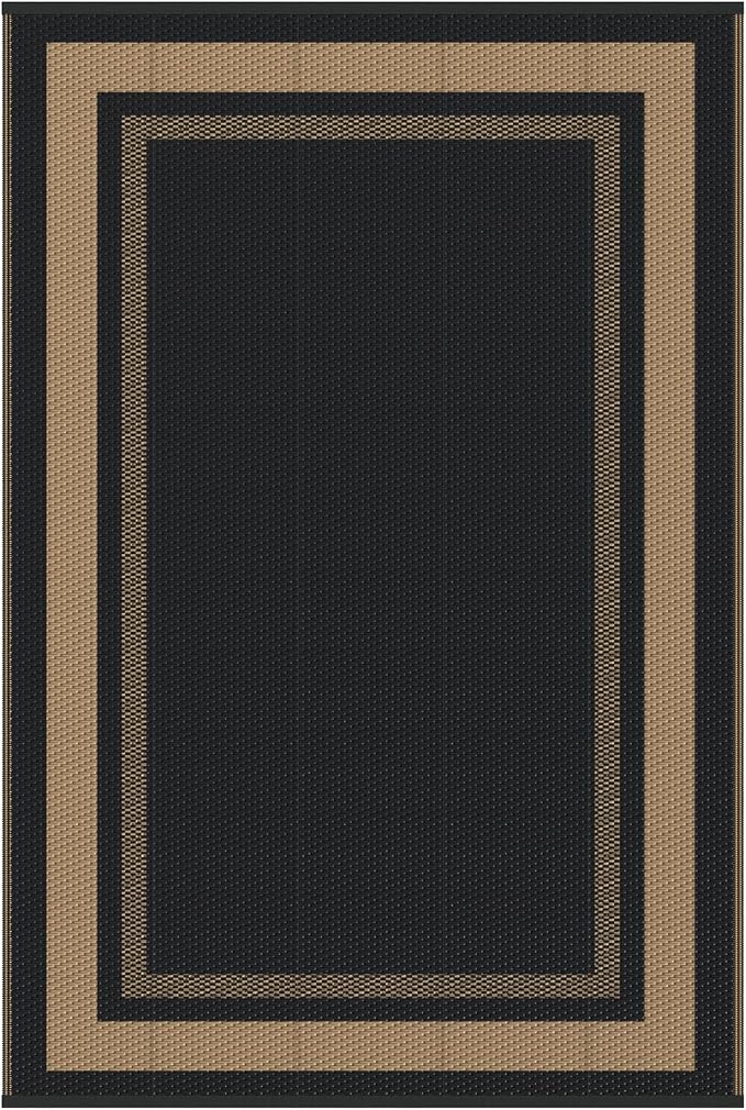 GENIMO 6' x 9' Outdoor Rug Waterproof for Patio Decor, Reversible Plastic Straw Area Rugs Mat for Camper, Outside Carpet for Rv, Deck, Porch, Picnic, Balcony, Mix-Black & Brown