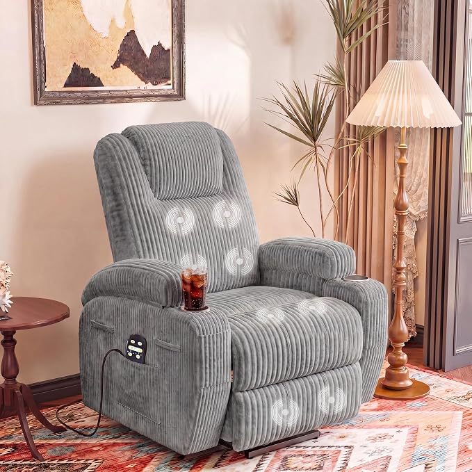Flamaker Power Lift Recliner Chair Electric Lift Recliner for Elderly Power Lift Recliner Chair with Cup Holders Side Pockets for Living Room (Corduroy, Dark Gray)