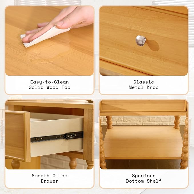 AMERLIFE 3 Piece King Bedroom Set, Solid Wood Platform Bed Frame & Nightstand Set of 2, Mid Century Modern Wooden Bedroom Furniture Set, No Box Spring, Noise-Free, Natural