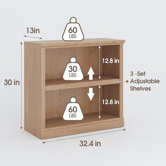 Bevfint Bookcase, 2 Tiers S Bookshelf Open Storage Organization, Floor Standing Indoor Furniture Book Case for Library Office Living Room Bedroom, Salt Oak - 2 Tier