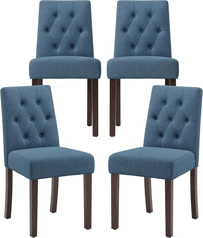 Upholstered Dining Chairs Set of 4 - Modern Parsons Kitchen & Dining Room Chair with Diamond Tufted Back, Solid Wooden Legs for Apartment, Café, Vanity