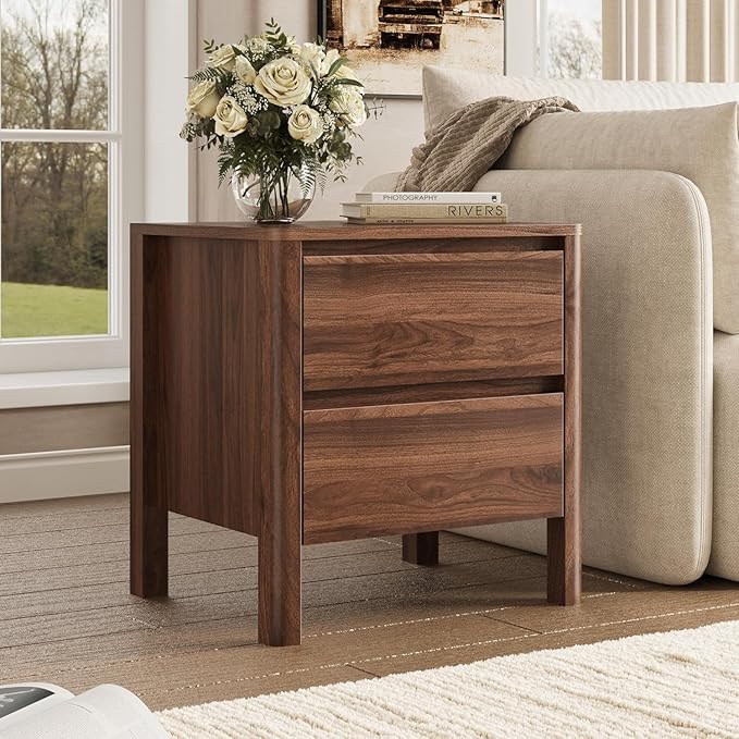 MAISONARIA Walnut 3-Piece Dresser Bedroom Set, 9 Drawers Dresser & 2 Drawer Nightstands with Hidden Handles, Wood Chest of Drawers for Bedroom, Living Room, Entryway