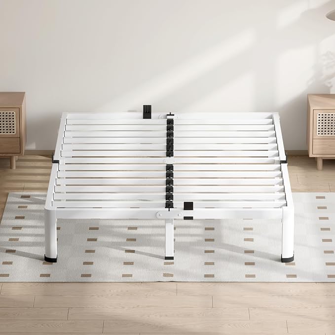 VIPSHOW 10 Inch White King Size Bed Frame, 3500Lbs Heavy Duty Metal Platform with Round Corner Legs Mattress Slide Stopper, Steel Slat Support No Box Spring Needed, Noise Free, Non-Slip, Easy Assembly