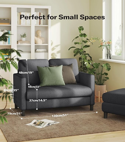 Welzona Loveseat, 51" Small Couch, Comfy Teddy Love Seat for Living Room, Tool-Free Setup Loveseat Sofa for Small Spaces, All-Wood Small Sofa Couch for Bedroom, Grey