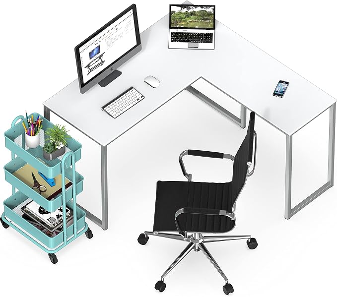 SHW Mission 48 x 48 Inches L-Shape Home Office Computer Desk, White