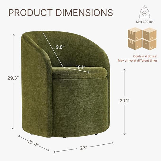 KISLOT Upholstered Dining Chairs with Casters, No Assembly Rolling Modern Dining Room Chairs with Hidden Storage & Barrel Backrest, Accent Chair for Bedroom, Living Room, Dressing, Green, Set of 4