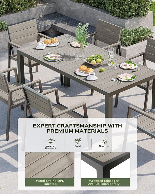Vexwalx 5-Piece Outdoor Dining Set, Aluminum Dining Table Set for 4, Patio Table and Chairs Set with Umbrella Hole, All Weather HDPS Outdoor Table and Chairs for 4 (Gray)