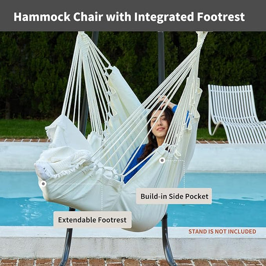 CHULIM Hanging Hammock Chair Swing MAX 500 lbs Outdoor Hanging Chair with Footrest Indoor Swing Chair with Portable Steel Spreader Bar and Hardware Kit for Bedroom Living Room Patio Porch - White