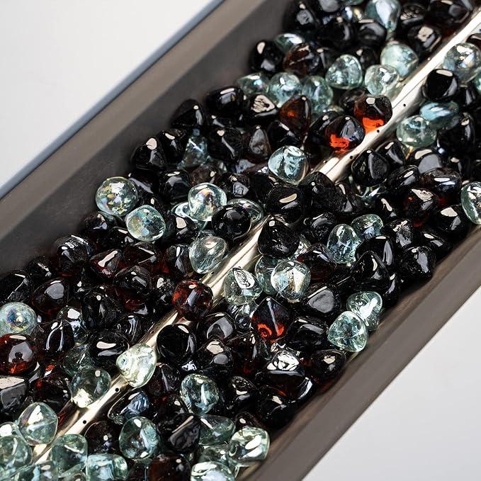 onlyfire 10-Pounds Fire Glass Diamonds for Propane Fire Pit, 1 Inch Blended Firepit Glass Rocks Stones for Gas Fireplace and Fire Pit Table, Onyx Black, Crystal Ice and Amber