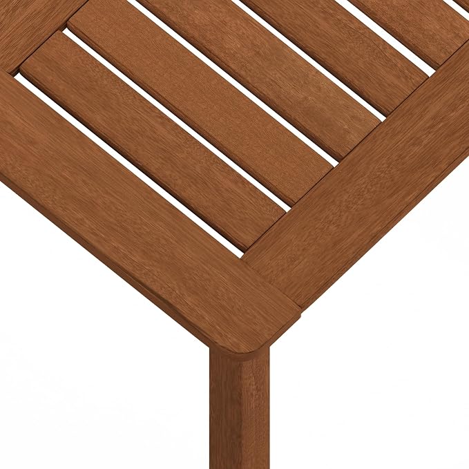 Furinno TIOMAN Square Outdoor Patio Dining Table, Solid Hardwood Garden Table for Backyard, Deck, Balcony, Teak Oil Finish, Light Wood