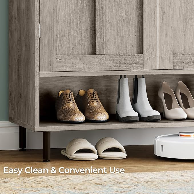 Shoe Storage Cabinet with 2 Doors, 6-Tier Shoe Cabinet with 3 Adjustable Shelves and Metal Legs, 45'' Tall Shoe Rack Organizer Cabinet for Entryway, Front Door, Gray Wash