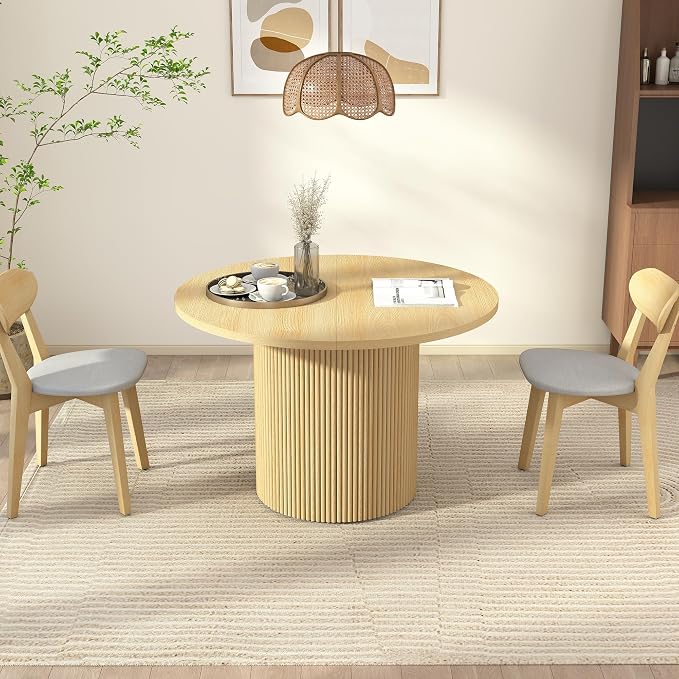 41 in-78 in Extendable Dining Room Table for 4-8, Round Expandable Kitchen Table with Fluted Base, Modern Farmhouse Oval Dinner Tables for Dining Room Kitchen Living Room (Natural)