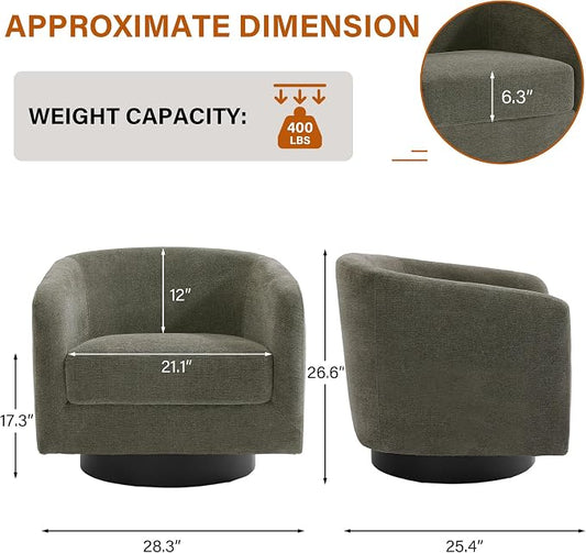 Swivel Accent Chair, Chenille Barrel Chairs Upholstered Armchair for Living Room, Modern Round Arm Chair Small Single Sofa Bedroom Reading Seat - Tan