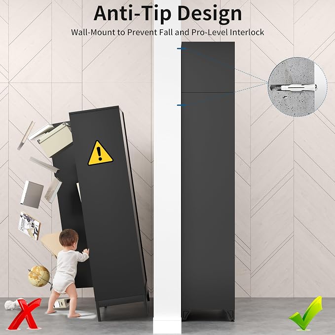 90" Tall Black Metal Storage Cabinet with 2 Doors and 4 Adjustable Shelves, Heavy Duty Steel Pantry Cabinet for Garage, Kitchen, Extra Large Industrial Cupboard (2 Packages)