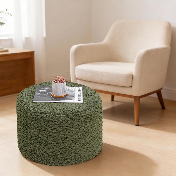Round Pouf Ottoman 20 x 20 x 14 Inches Boho Poof Home Decor Floor Pouffe Ottoman Foot Rest for Couch Sofa Bean Bag Chairs Living Room Bedroom (Forest Green)