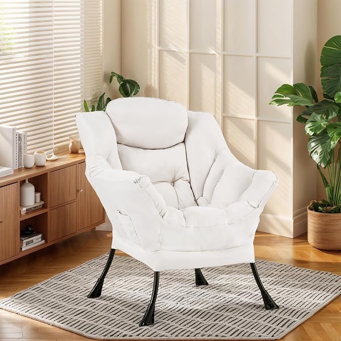 Furlide Lazy Chair for Living Room, Modern Accent Chairs with Armrests, Beige Armchairs with Side Pocket, Cozy Lazy Sofa for Reading, Balcony, Bedroom, Dorm, Small Spaces
