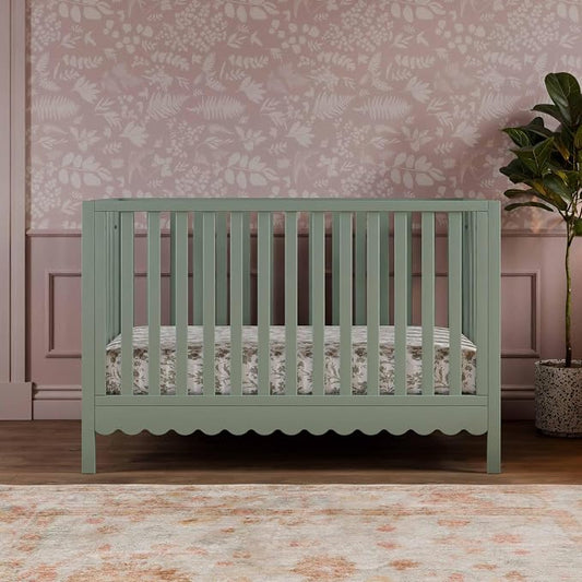 Davinci Sammy Scallop 4-in-1 Convertible Baby Crib, Light Sage | GREENGUARD Gold Certified, Converts to Toddler Bed & Daybed & Full-Size Bed, 4 Adjustable Mattress Heights - Easy to Assemble