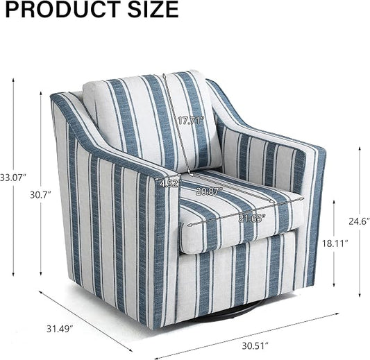 Swivel Accent Chair, Modern Round Barrel Arm Chair for Living Room, Bedroom, Comfy Club Reading Chairs for Adults (Stripe Navy Blue, Set of 1)