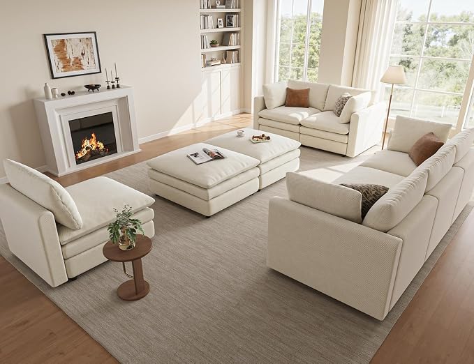 97" Cloud Couches for Living Room, 29.1" Deep Seat Modular Sectional Sofa, L Shaped Cloud Sofa with One Movable Ottoman